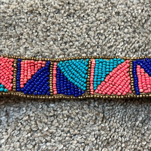Accessories - Vegan Leather Vibrant Turquoise Navy Coral and Bronze Beaded tie belt 64 inches
